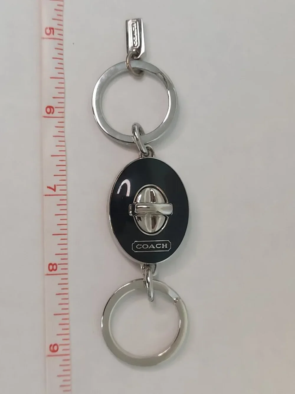 Vintage Coach Turnlock Valet Keychain Black Enamel Silver Dual Fob Key Ring Rare